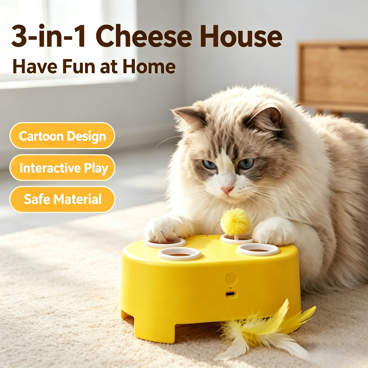 3‑in‑1 Whack‑a‑Mole Interactive Cat Toy