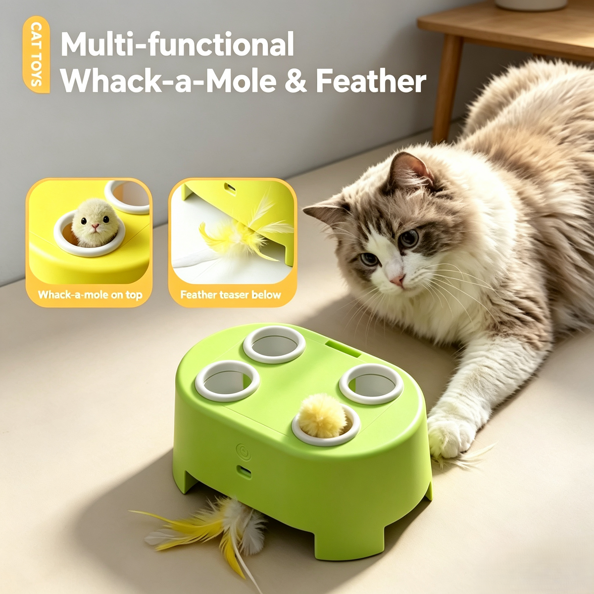 3‑in‑1 Whack‑a‑Mole Interactive Cat Toy