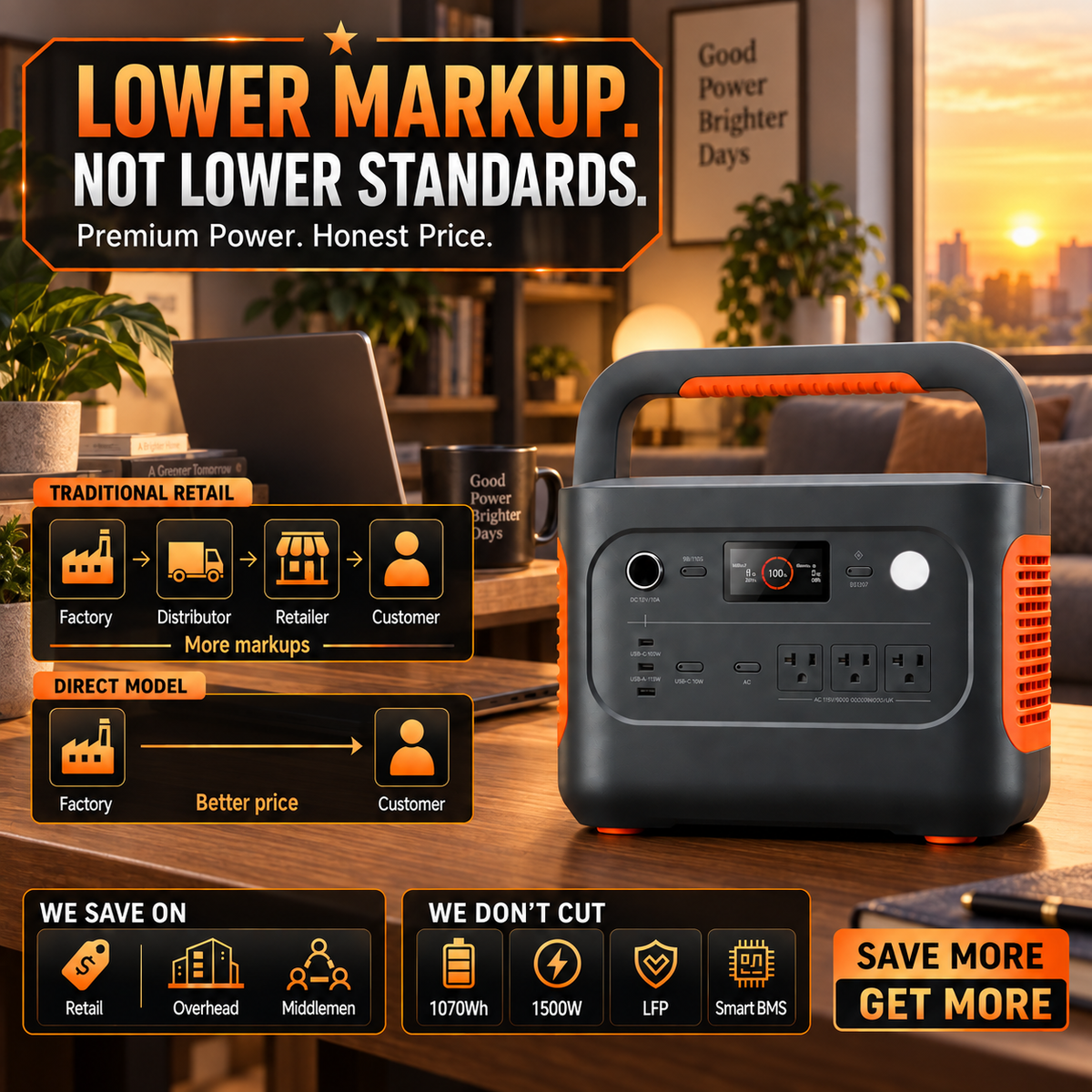 1070Wh Solar Generator Kit + FREE 200W Solar Panel