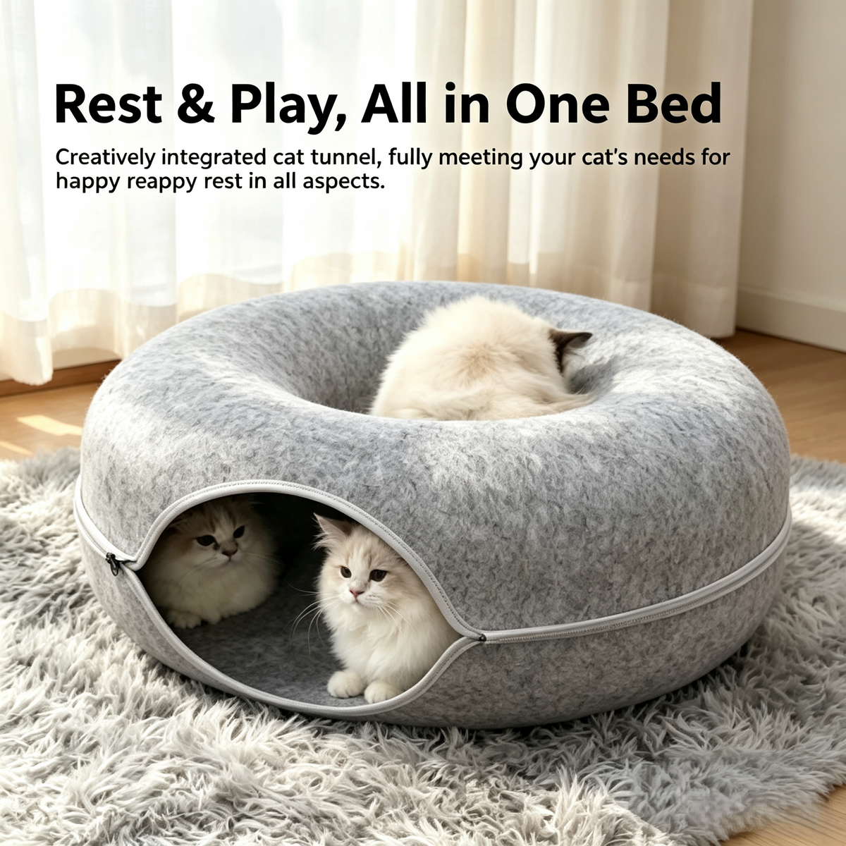 Donut Tunnel Cat Bed 2‑in‑1 Play &amp; Sleep Cat Cave